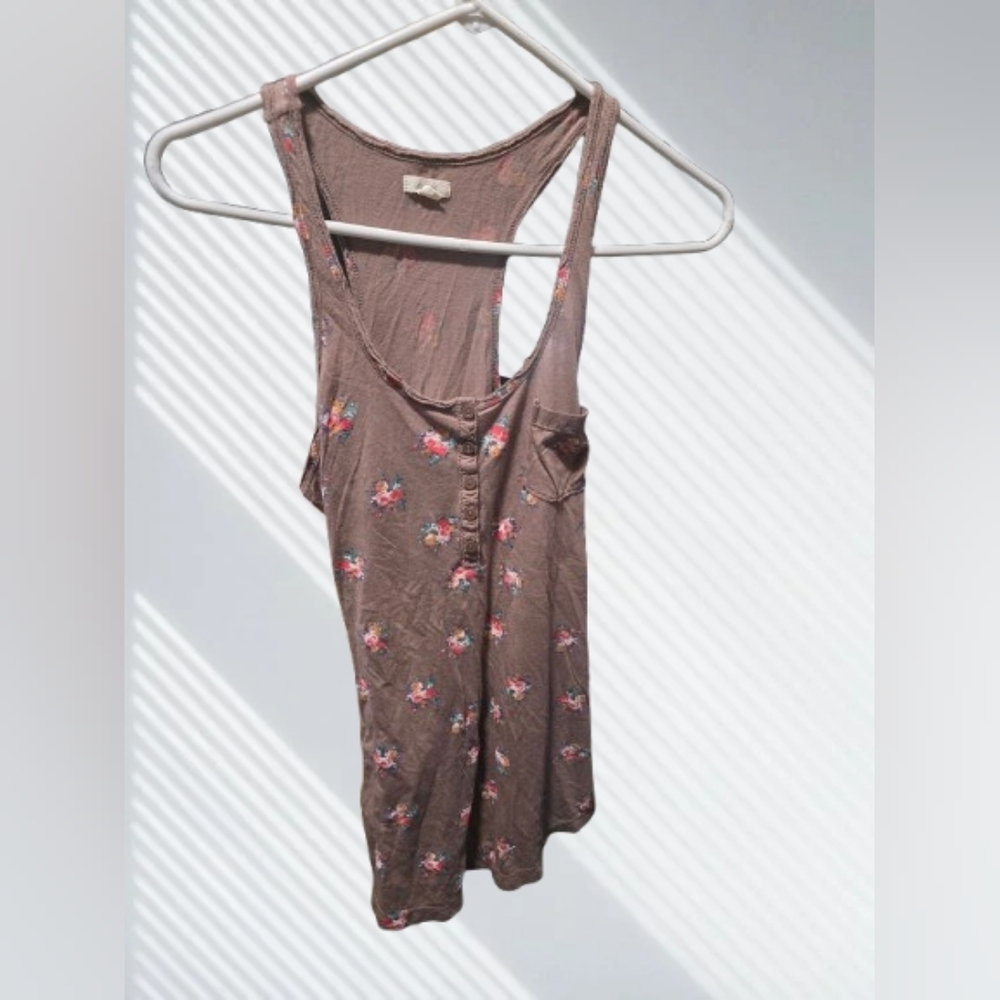 Aerie Floral Print Brown Tank Top
